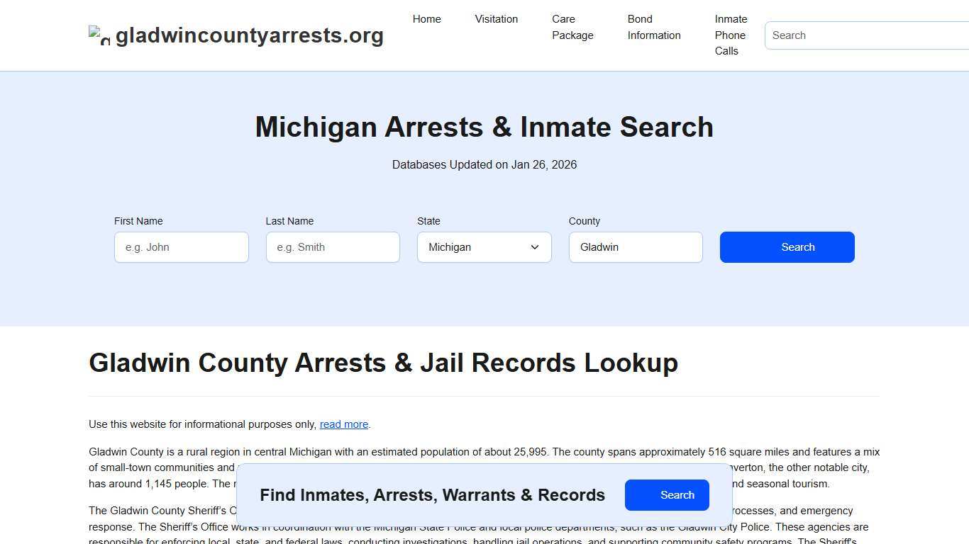 Gladwin County, MI Arrests, Warrants, Police Records Search